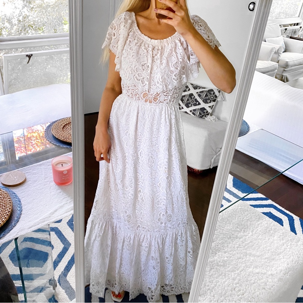 💍 VINTAGE ILGWU UNION MADE TALL CROCHET OPEN SHOULDER WEDDING GOWN!